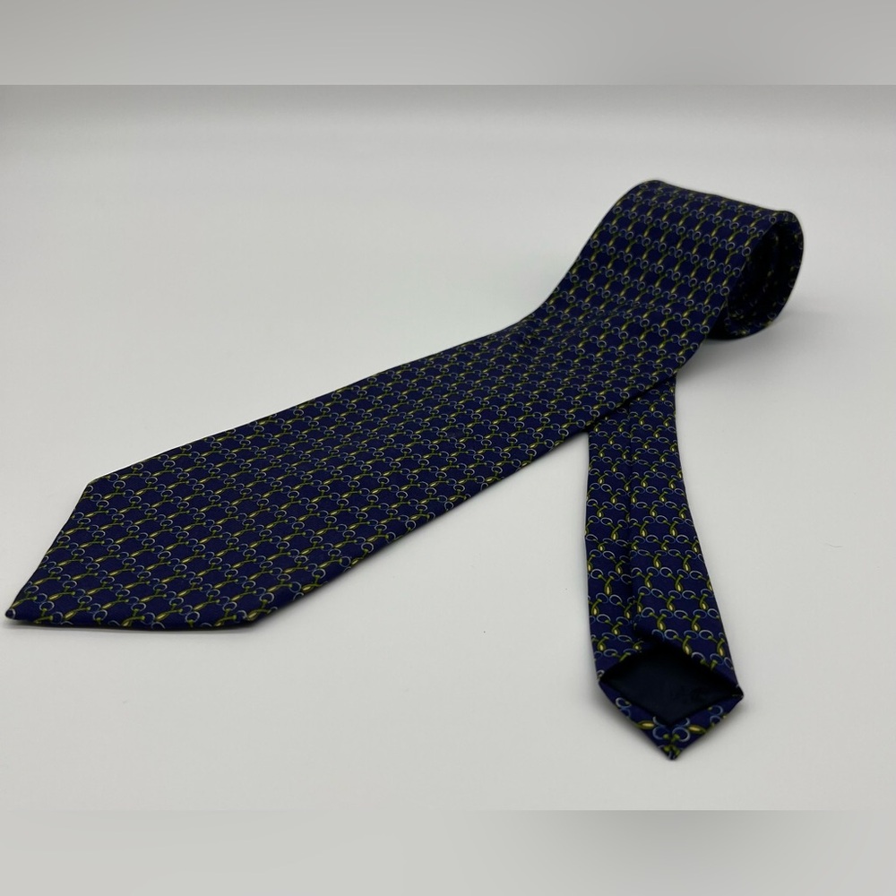 Brooks Brothers Makers Mens Neck Tie All‎ Silk Blue Gold Eyelet Italy / USA